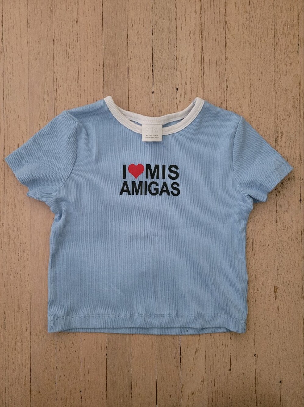 Zara Girl's Light Blue 'I ♥ Mis Amigas' Graphic Tee
